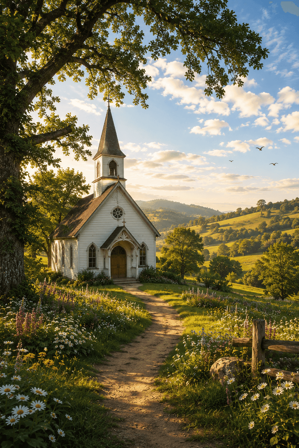Quiet countryside church in soft light