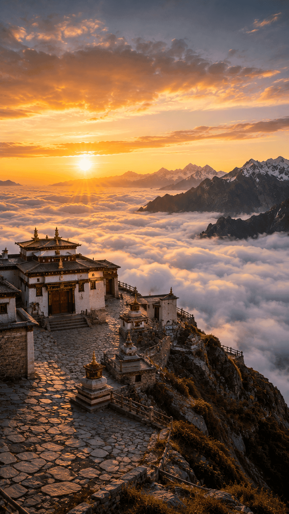 Mountain monastery above a sea of clouds