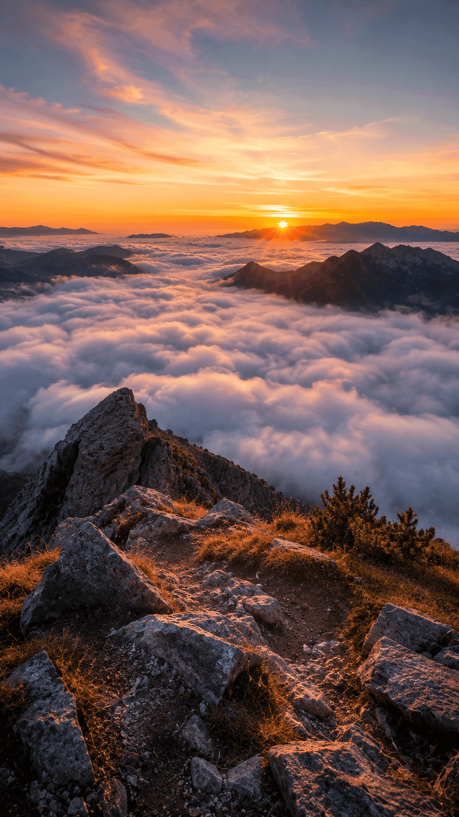 Open mountain peaks in soft light