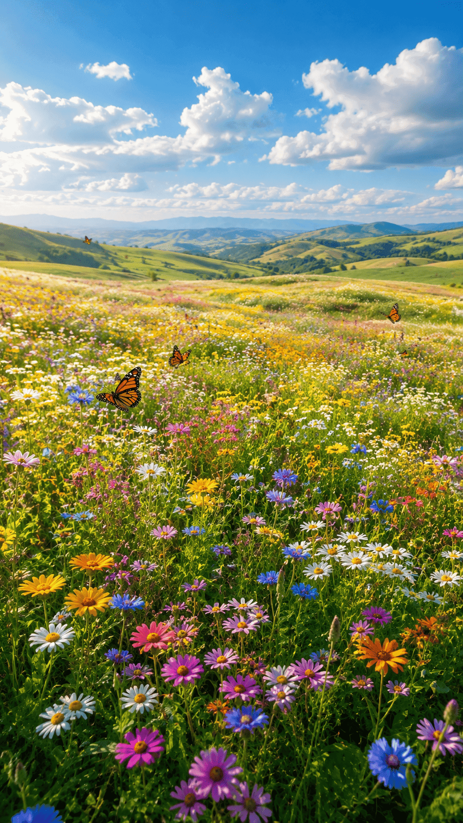 Open wildflower meadow in soft breeze